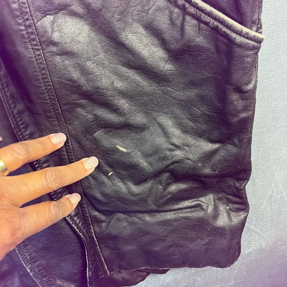 Vintage LNR Leather Patch Quilt Jacket Medium Length Petite Button Shoulder Pads
